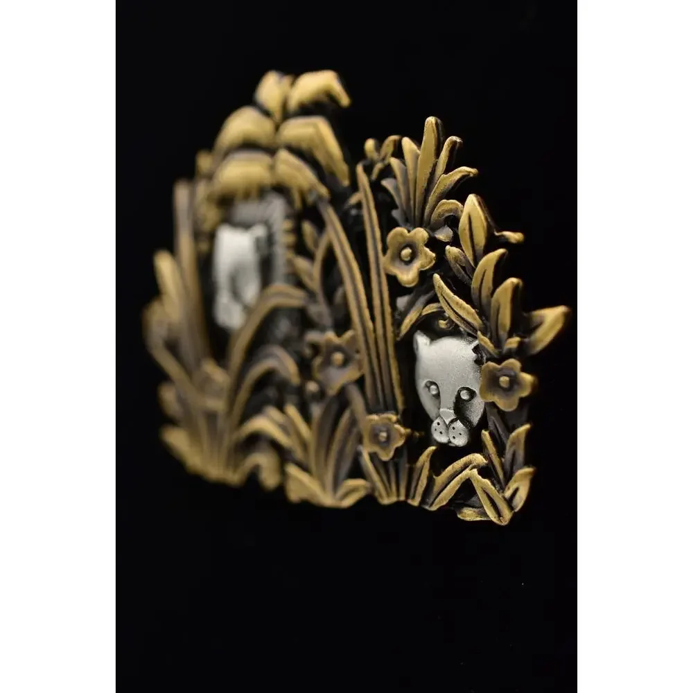 JJ Vintage Jungle Lion Pin Brooch Chunky Pewter Brass Chunky Rare Signed 80s 9B